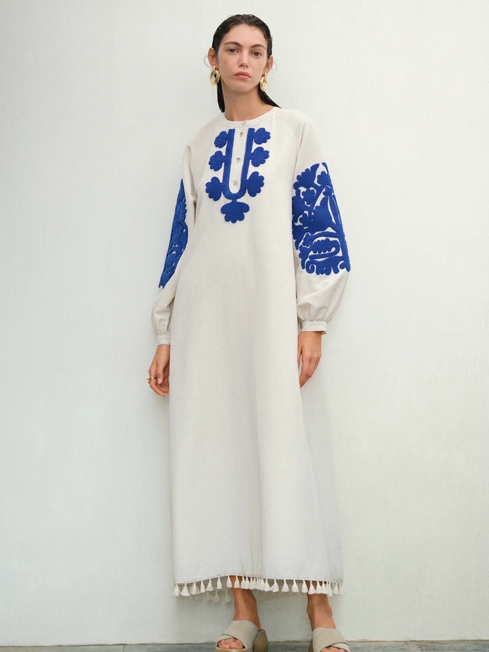 Touché Prive Women’s Sz 10 (EU 40) 100% Linen Embroidered Dress Boho Peasant